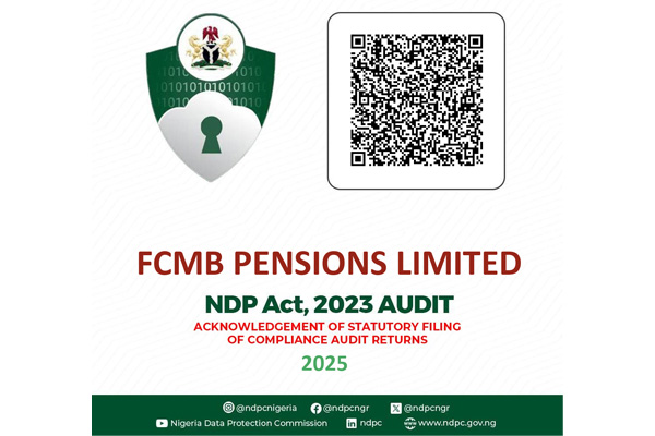 NDPR Trust Mark Badge recently awarded to FCMB Pensions Limited